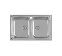 ROCA VICTORIA A872801A01 Fregadero de dos cubetas de acero inoxidable de 80 cm con acabado en cromo - Sin sifón