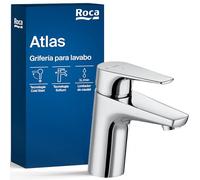 Roca Atlas Grifería para lavabo con tecnología Cold Start, grifo monomando de repisa con enlaces de alimentación flexibles, mezclador para cuarto de baño de fácil instalación, cromado, A5A3290C00