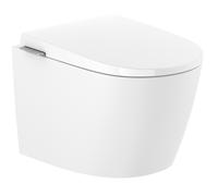 Roca Avant taza de inodoro con asiento de cierre suave suspendido sin reborde con descarga de remolino blanco brillante A80336NS01