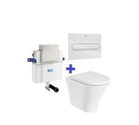 ROCA Basic Tank Pack de inodoro a suelo Rimless adosado a pared The Gap Round con cisterna empotrada doble descarga - CODO EVACUACIÓN S/DUAL / Sin tapa / Sin placa pulsadora