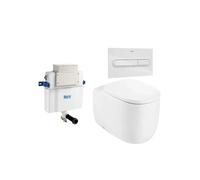 ROCA BEYOND Pack inodoro adosado a pared Rimless 58 cm de fondo salida dual con tapa amortiguada cisterna y placa - CODO S/DUAL EXCENT. 60 / In-Wall PL1 Dual (ONE) Blanco