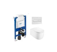 ROCA BEYOND Pack inodoro suspendido Rimless 58 cm de fondo salida horizontal cisterna tapa amortiguada y placa pulsadora - Blanco