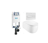 ROCA BEYOND Pack inodoro suspendido Rimless 58 cm de fondo tapa amortiguada cisterna placa pulsadora salida horizontal - Blanco
