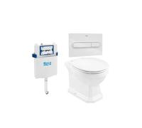 ROCA CARMEN Pack inodoro de salida dual Rimless 56 cm de fondo con taza tapa amortiguada cisterna y placa pulsadora - CODO S/DUAL EXCENT. 60 / Blanco