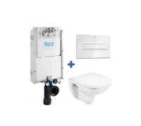 Roca Debba Basic Pack de inodoro suspendido de forma cuadrada recomendado para espacios públicos - Tapa con amortiguador / Cromado