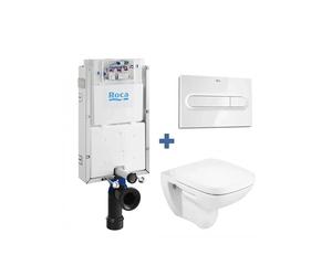 Roca Debba Basic Pack de inodoro suspendido de forma cuadrada recomendado para espacios públicos - Tapa con amortiguador / Blanco