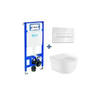 ROCA Duplo Meridian Pack inodoro Rimless suspendido con placa pulsadora y cisterna empotrada - Tapa normal / Blanco