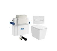 Roca Inspira Square - Pack de Inodoro, Cierre Amortiguado, Tecnología Rimless - CODO EVACUACIÓN S/DUAL / In-Wall PL1 Dual (ONE) Cromado