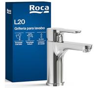 Roca L20 Grifería para lavabo con tecnología Cold Start, grifo monomando de repisa con enlaces de alimentación flexibles, mezclador para cuarto de baño de fácil instalación, cromado, A5A3K09C00