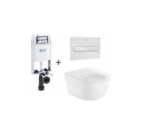 Roca Meridian Basic Pack inodoro rimless suspendido con cisterna empotrada y placa pulsadora - Tapa normal / Cromado