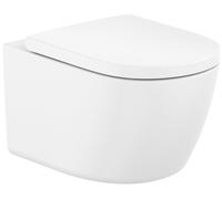Roca Meridian conjunto taza de inodoro + tapa suspendido sin reborde con descarga de remolino blanco brillante A34H741000