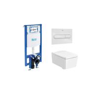 ROCA SQUARE Pack inodoro suspendido salida horizontal con tapa de cierre amortiguado cisterna y placa pulsadora Rimless - Cromado