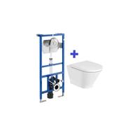 Roca The Gap Round - Inodoro Suspendido con Tapa, Salida Horizontal, Blanco - Asiento con funciones de lavado y secado con mando a distancia