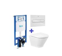 Roca The Gap Round - Pack de Inodoro, Tecnología Rimless, Doble Descarga - Asiento con tapa / Blanco
