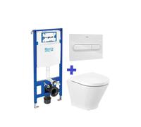 Roca The Gap Round - Pack de Inodoro, Tecnología Rimless, Doble Descarga - Asiento con tapa con amortiguador bisagras INOX / Blanco