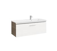 Mueble de Baño Suspendido 110 cm con Lavabo y 2 Cajones Blanco y Fresno Unik Prisma Roca - Sin toallero / Con caja organizadora / Con dos cajas organizadoras + Set de 2 colgadores