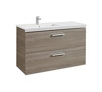 Mueble de Baño Suspendido 110 cm con Lavabo y 2 Cajones Blanco y Fresno Unik Prisma Roca - Con toallero / Sin conjunto de patas / Con caja organizadora + Sin caja organizadora + Sin set de 2 colgadore