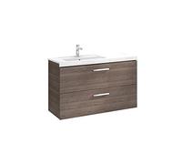 Mueble de Baño Suspendido 110 cm con Lavabo y 2 Cajones Blanco y Fresno Unik Prisma Roca - Con toallero / Con conjunto de patas / Sin caja organizadora + Con caja organizadora + Set de 2 colgadores