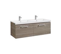 Mueble de Baño con Lavabo Doble y 2 Cajones Unik de 120 cm Colección Prisma Fresno Roca - Sin toallero / Sin caja organizadora / Sin caja organizadora + Sin set de 2 colgadores