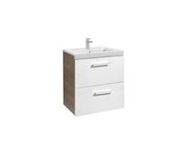 Mueble de Baño con Lavabo y 2 Cajones -fresno Unik de 60 cm Colección Prisma Blanco Roca - Con toallero / Con conjunto de patas / Sin caja organizadora + Con caja organizadora + Set de 2 colgadores