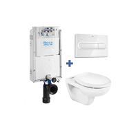 Roca Victoria Basic - Pack de Inodoro Suspendido con Bastidor y Placa, Salida Horizontal, Blanco - Tapa con amortiguador / Cromado