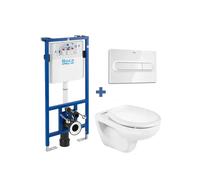 Roca Victoria Duplo - Pack de Inodoro Suspendido con Bastidor y Placa, Salida Horizontal, Blanco - Asiento y tapa lacados con bisagras acetálicas / Cromado