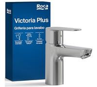 Roca Victoria Plus Grifería para lavabo con tecnología ColdStart, grifo monomando de repisa con enlaces de alimentación flexibles, mezclador de cuarto de baño de fácil instalación, cromado, A5A324FC00