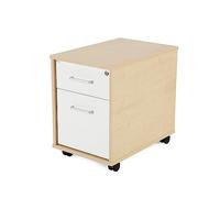 Rocada | Cajonera Oficina con Ruedas | 40x59,5x58 cm | Cajonera Madera con Cerradura | Mueble Auxiliar para Oficina con 2 cajones | Color Haya/Blanco
