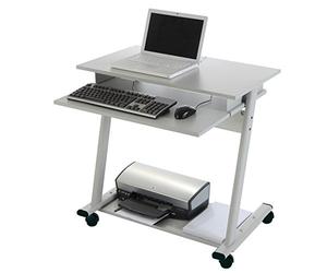 Rocada - Mesa Auxiliar para Ordenador, Mesa de Ordenador con Ruedas, Escritorio con Bandeja de Teclado, Estación de Trabajo Portátil con Soporte para Teclado e Impresora, Color Gris