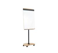 Rocada Natural, Flipchart - Mesa con ruedas, soporte y bandeja para bolígrafo, de madera, se puede limpiar en seco y magnético, pizarra blanca de 67 x 99 cm, altura 160-200 cm, 180º, color blanco