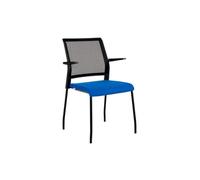 Rocada | Silla Confidente de 4 Patas - Respaldo de Malla Negra - Asiento Tapizado Azul - Reposabrazos Incluidos - Estructura Negra - Modelo RD938M-3 para Visitas y Reuniones