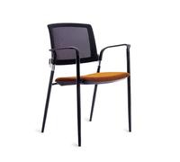 Rocada | Silla Confidente de Oficina - Respaldo de Malla - Asiento Tapizado Naranja - Estructura Metálica Negra - Brazos Integrados - para Recepción y Sala de Espera