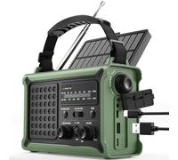 ROCAM Radio Solar de Emergencia con Manivela 12000mAh, Transistor Portátil Am/FM con Dinamo 650mA y Panel Solar 8500mm², Linterna LED, Luz de Lectura, USB, Alarma SOS - para Camping y Cortes de Luz