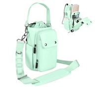 Rocason Soporte para botella de agua con correa de 24, 32, 40 onzas, bolsa cruzada aislada para botella de agua con correa ancha ajustable y monedero para teléfono, 5 bolsillos para caminar,