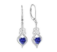 Rocayi Pendientes de nudo celta irlandés para mujer, plata de ley 925, aretes colgantes infinitos con piedra natal, joyería de buena suerte, regalos para mujeres y ella, Circonita cúbica, Tanzanita
