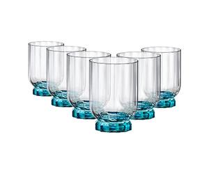 Rocco Bormioli Bormioli Rocco Florian - Juego de 6 vasos de cristal, pie azul, Rocks, 30 cl