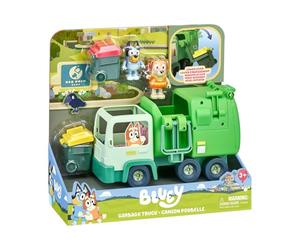 Rocco Giocattoli | Camión de Basura - Vehículo de Empuje con Funciones y Dos Figuras de acción de 6 cm, Bluey y Bin Man