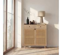 Rocco mueble recibidor con almacenaje de madera maciza de mango y ratán