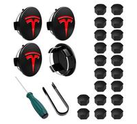 ROCCS Compatible con Tesla Model 3 S X Set Aero - Juego de tapas de rueda Aero, cubierta de cubo de modificación de emblema de logotipo central con tapa de tuerca de buje, color rojo