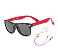 Rocf Rossini Gafas de Sol Polarizados para Edades de 2-8 Niños y Niñas Gafas de Sol Piloto Tonos de Protección UV (Negro/Rojo)