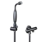 Rociador de bidé mano for inodoro Ducha for juego Cabezal rociador ducha Agua fría Latón Negro con manguera Sin perforación Kit pañales tela doble manija