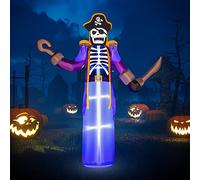 Rocinha Decoraciones de Halloween de 2,4 m, esqueleto pirata inflable al aire libre, patio interior y jardín, decoración de fiesta, aire soplado rápido incluye estacas y correas