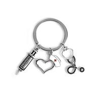 Rocita Enfermera Keychain Neuheit Estetoscopio jeringa Amor corazón Enfermera Tapa Colgante Llavero Metal Colgante para médico Enfermera Regalos