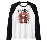 Rock and Roll Cat Classic Japanese Samurai Warrior Rock Cat Camiseta Manga Raglan