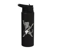 Rock and Roll Cat Playing Electric Guitar Tabby Kitten Stainless Steel Insulated Water Bottle