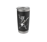 Rock and Roll Cat Playing Electric Guitar Tabby Kitten Vaso térmico de acero inoxidable de doble pared
