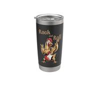 Rock And Roll Guitarra Pollo Vintage Rock Guitarrista Animal Vaso térmico de acero inoxidable de doble pared