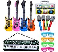 Rock and Roll Party Favors Supplies, Juego de Accesorios Inflables Rock Star, Christmas Birthday Party Gifts, Tema de Concierto Decoraciones de Fiesta, Inflatable Accesorios para Fiestas de Guitarra