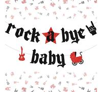 Rock Baby Shower Decoraciones Rock A Bye Baby Banner Garland Rojo y Negro Glitter Nota Musical Born to Rock Banner para Suministros de Baby Shower