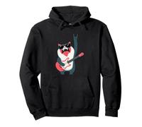 Rock Cat Guitar Lover Cartoon Cool Pet Graphic Juguetón Sharp Sudadera con Capucha
